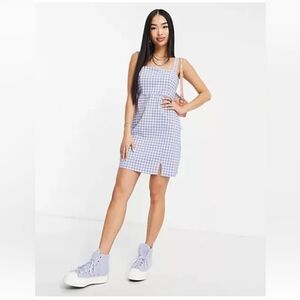 Hollister Women’s Dress Purple Gingham Stretch Slit Square Neck small S